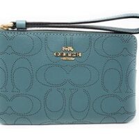 Coach Women's Corner Zip Wristlet (Signature Perforated Leather - Marine)