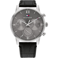 Tommy Hilfiger Men's Quartz Multifunction Stainless Steel and Leather Strap Watch, Color: Black