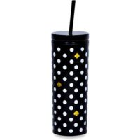 Kate Spade New York Insulated Tumbler with Reusable Straw, Black 20 Ounce Acrylic Travel Cup with Lid, Polka Dots