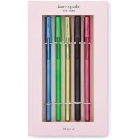 Kate Spade New York Black Ink Pen Set of 5, Colorful Stick Pens, Metallics