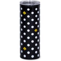 Kate Spade New York 16 Ounce Insulated Travel Mug with Lid, Black Double Wall Thermal Tumbler for Coffee/Tea, Polka Dots