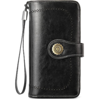 BOSTANTEN Womens Wallet Genuine Leather Large Capacity Wristlet Clutch Purse Credit Card Holder with RFID Blocking Black