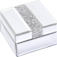 Silver Diamond Small Glass Box Glass Jewelry Box Decorative box Keepsake Box Jewelry Organizer Storage Organizer for Women Girls Luxurious Gift… (Mirrored)