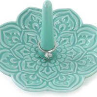 HOME SMILE Ceramic Green Mandala Ring Holder, Decorative Jewelry Dish Tray, Engagement Wedding Birthday Valentines's Day Gifts for Women