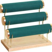 Aqerimit Stylish Gold Rimming Bracelet Display Stand, 3 Tier Racks Bangles and Wrist Watch Towers with Detachable Trestle, Green
