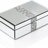 Luxury Middle Silver Bling Crushed Diamond Glass Mirrored Jewelry Box Women Jewelry Organizer Storage Box For Gift