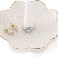 RUIMIC Ceramic White Mandala Jewelry Holder Decorative Ring Holder/Trinket Tray Valentine's Day Engagement Wedding Birthday Gifts for Women Her
