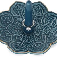 VINCOMIC Mandala Ring Holder,Decorative Jewelry Holder,Birthday Christmas Thanksgiving Day Engagement Wedding Gifts for Women,Ceramic Navy Blue
