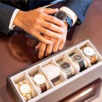 Solid Espresso Wood Watch Box Organizer with Glass Display Top by Case Elegance