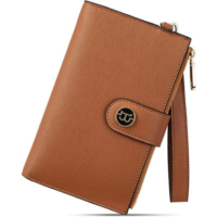 BOSTANTEN Leather Wallets for Women, Smartphone Wristlet Clutch Purse RFID Blocking Card Holder with Double Zipper Pockets Brown