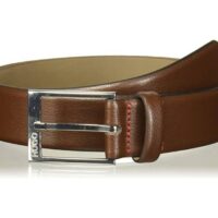 HUGO BOSS Men's Gellot Grainy Leather Belt, Dark Brown, 38
