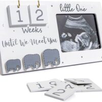 Sonogram Picture Frame, Ultrasound Photo Frame with Baby Countdown Weeks, Baby Announcement, Elephant Nursery Decor for Birth Information, Expecting Parents to be Unique Gifts for Pregnant Women