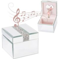 Silver Diamond Mirrored Musical Jewelry Box Ballerina Jewelry Box for Girls Small Glass Box Glass Jewelry box