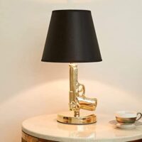 XHMK Modern Simple Creative Pistol Desktop Light Nordic Metal Bedroom Bed Table Living Room Decoration Electroplate Gold Gun Desk Light Fabric Shade LED Desk Lantern Gift (Color : Gold)